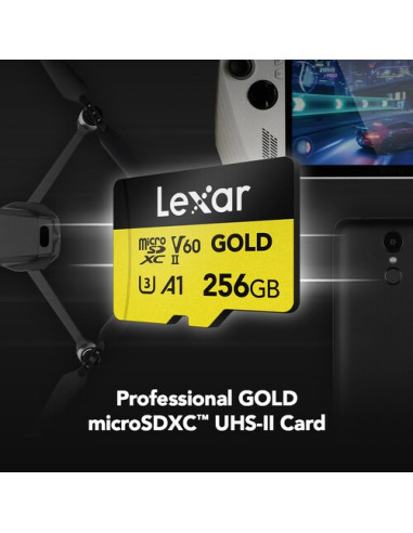 Lexar microSDXC 256GB UHS-II V60 (R:280/W:180MB/s) Gold
