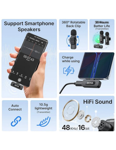Boya USB-C brezžični mikrofon BY-V20 V2.0 (2TX, 1RX)