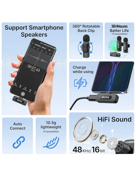 Boya USB-C brezžični mikrofon BY-V20 V2.0 (2TX, 1RX)