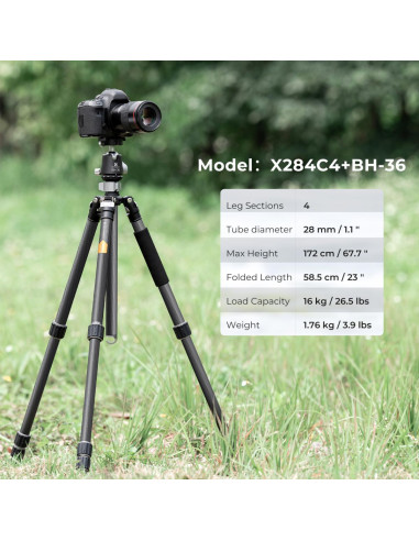 K&F Concept karbonsko stojalo s krogelno glavo (X284C4+BH-36)