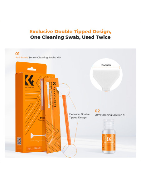 K&F Concept FullFrame čistilne palčke (10 kom) + 20 ml tekočine za čiščenje
