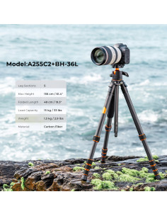 K&F Concept karbonsko stojalo s krogelno glavo (A255C2+BH-36L) 2